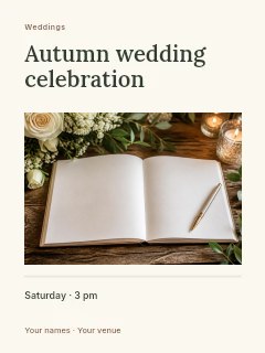 Autumn wedding celebration poster template · Title & photograph