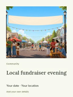 Local fundraiser evening greeting card template · Gallery editorial