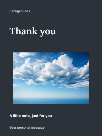 Blue sky with white fluffy clouds in Minimal business announcement greeting card template