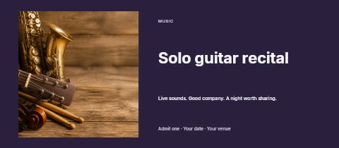 Assorted musical instruments on wood in Solo guitar recital event ticket template