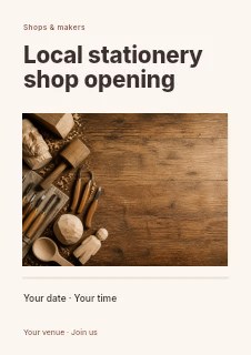 Local stationery shop opening flyer template · Title & photograph