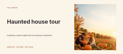 Children picking pumpkins in field at sunset in Haunted house tour event ticket template