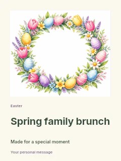 Floral Easter wreath with decorated eggs in Spring family brunch · Gallery editorial