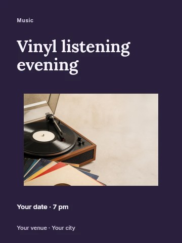 Vinyl listening evening poster template