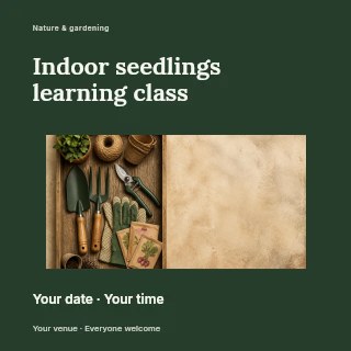 Indoor seedlings learning class social media post template · Modern programme