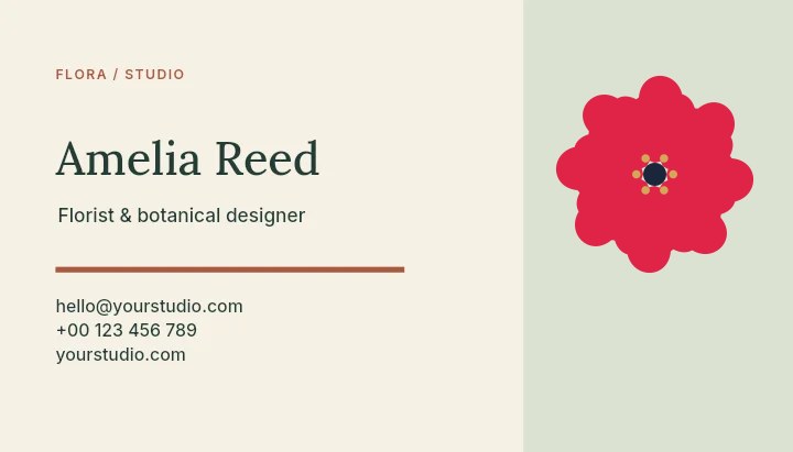 Clover flower · 8 petals and stamen centre in Flora studio · Botanical business card