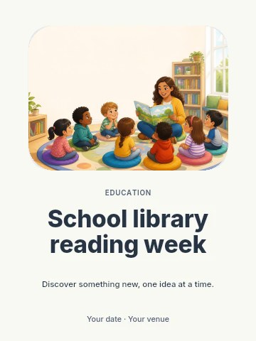Teacher Reading Storybook to Children in School library reading week invitation template