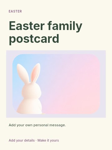 Easter bunny with colorful decorated eggs in Easter family postcard greeting card template