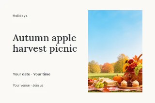 Autumn apple harvest picnic postcard template · Horizontal photo dialogue