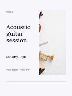Musical instruments with blank sheet music in Acoustic guitar session · Split portrait