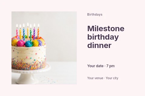 Milestone birthday dinner postcard template