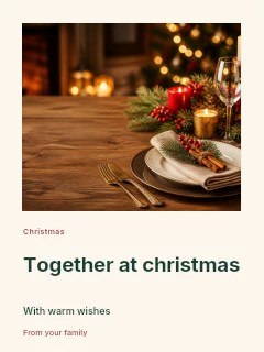 Cozy Christmas table setting with candles in Christmas photo memories · Gallery editorial