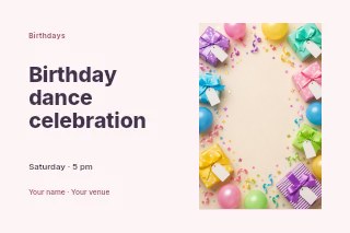 Birthday dance celebration postcard template · Horizontal photo dialogue