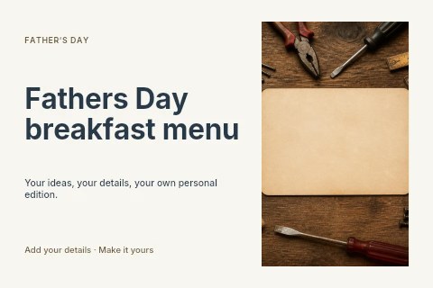 Workbench with vintage handyman tools in Fathers Day breakfast menu postcard template
