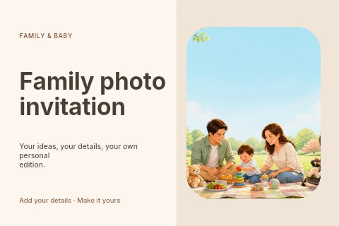 Family photo invitation postcard template