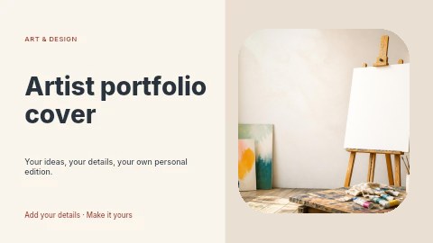 Bright artist studio with blank canvas in Artist portfolio cover presentation cover template