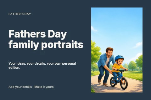 Fathers Day family portraits postcard template