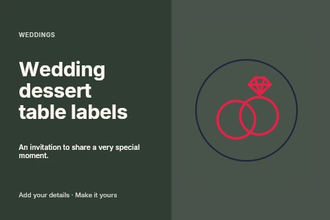 Interlocking wedding rings · Medallion in Wedding dessert table labels postcard template