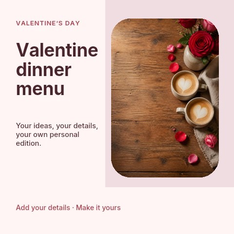 Valentine dinner menu social media post template