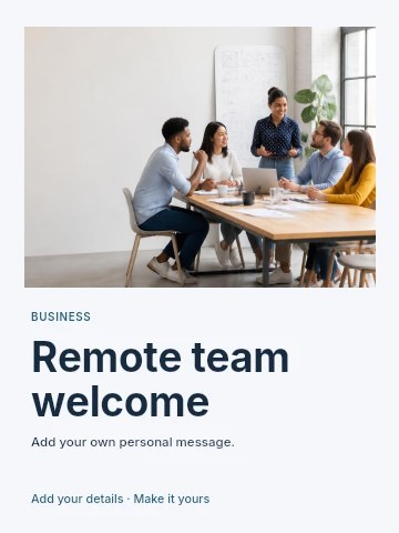 Remote team welcome greeting card template