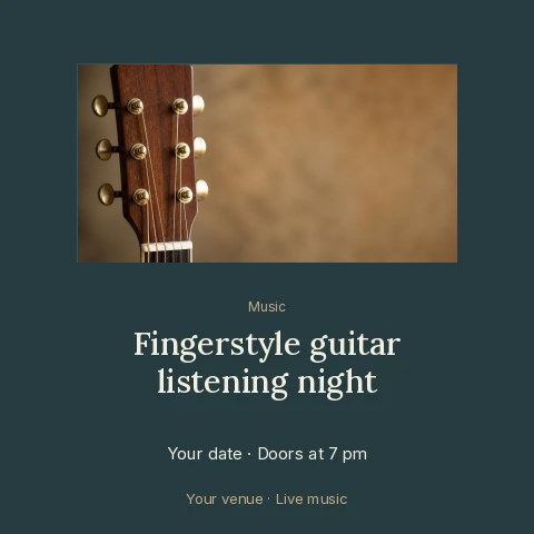 Fingerstyle guitar listening night social media post · Picture window social media post template