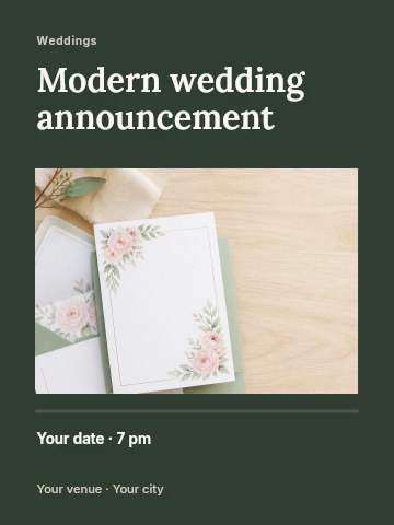 Modern wedding announcement invitation template
