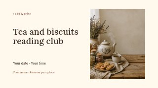 Tea and biscuits reading club youtube thumbnail template · Horizontal photo dialogue
