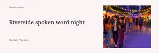 Riverside spoken word night banner template · Horizontal photo dialogue