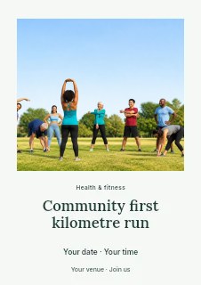 Community first kilometre run flyer template · Quiet photo gallery