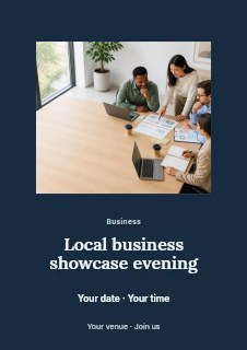 Local business showcase evening flyer template · Picture window