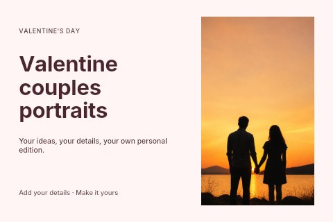 Couple holding hands at sunset in Valentine couples portraits postcard template