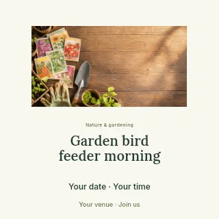 Garden bird feeder morning social media post template · Picture window