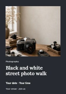 Black and white street photo walk flyer template · Gallery editorial