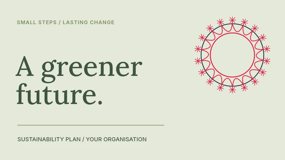 Fan radial emblem · 18 motifs and interlaced in A greener future · Sustainability presentation cover