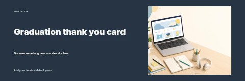 Minimalist online education workspace setup in Graduation thank you card banner template