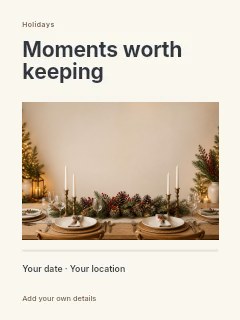 Elegant holiday dining table with greenery in Holiday photo greeting · Title & photograph