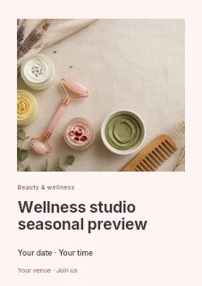 Wellness studio seasonal preview flyer template · Gallery editorial