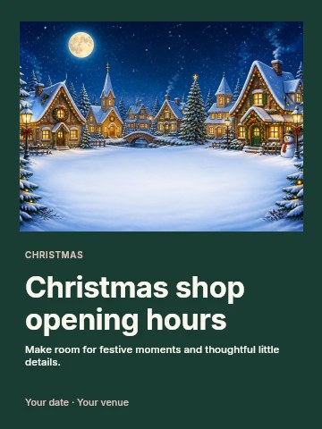 Christmas shop opening hours invitation template