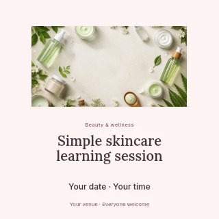 Simple skincare learning session social media post template · Picture window