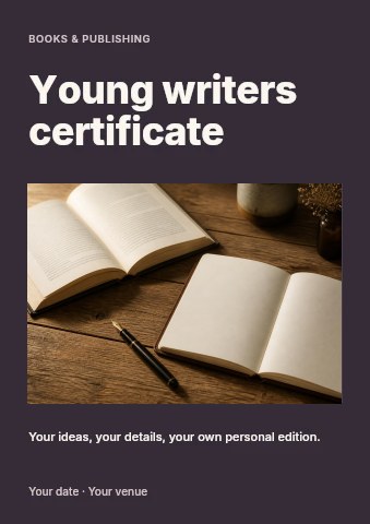Young writers certificate flyer template