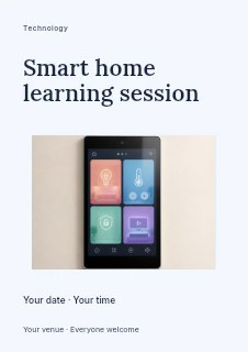 Wall-mounted smart home control panel in Smart home learning session flyer · Modern programme