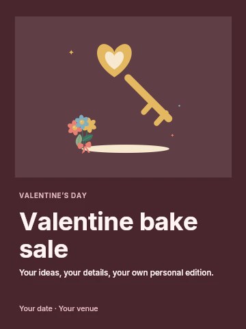 A golden love key and floral ribbon in Valentine bake sale poster template