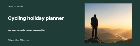 Hiker overlooking sunset mountain river in Cycling holiday planner banner template