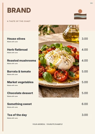A taste of the coast · Medallion menu template