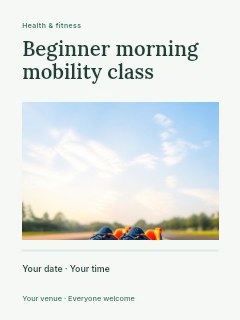 Beginner morning mobility class poster template · Title & photograph