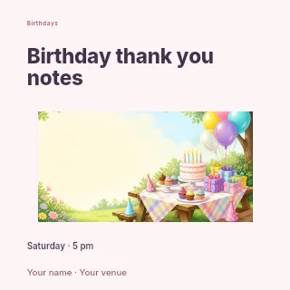 Birthday thank you notes social media post template · Modern programme