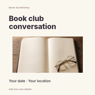 Open blank book with round glasses in Book club conversation · Modern programme