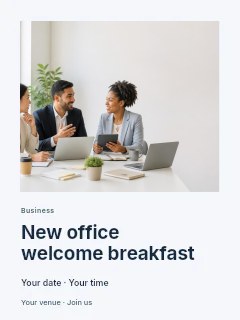 Diverse professionals collaborating in office meeting in New office welcome breakfast poster · Gallery editorial