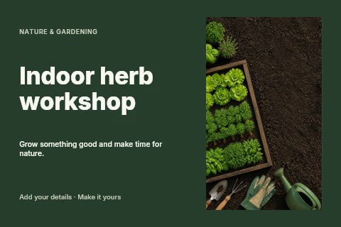 Indoor herb workshop postcard template