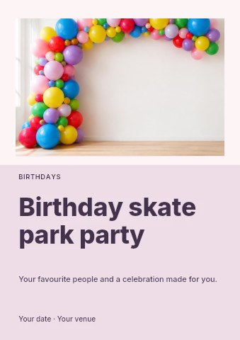 Birthday skate park party flyer template